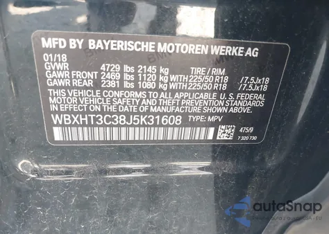 2018 BMW X1 xDrive28I из США, поврежденный, VIN WBXHT3C38J5K31608